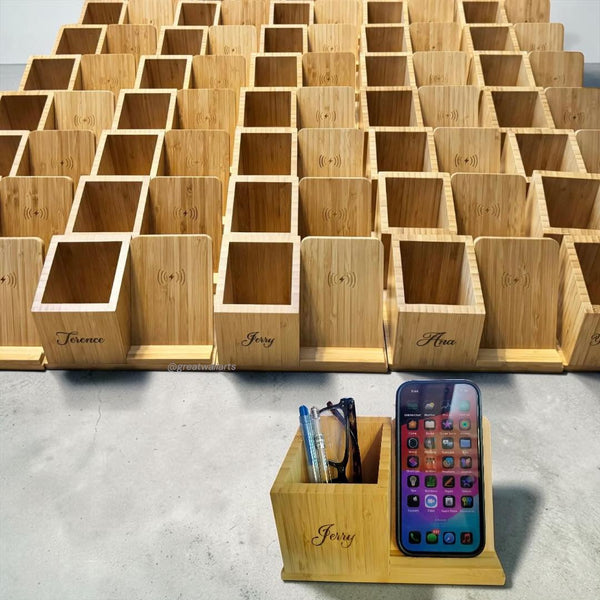 Bamboo Wireless Charger with pen holder