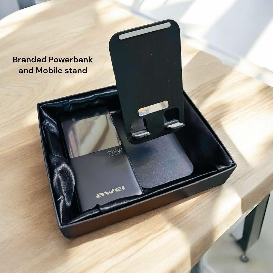BRANDED POWERBANK + MOBILE STAND SET