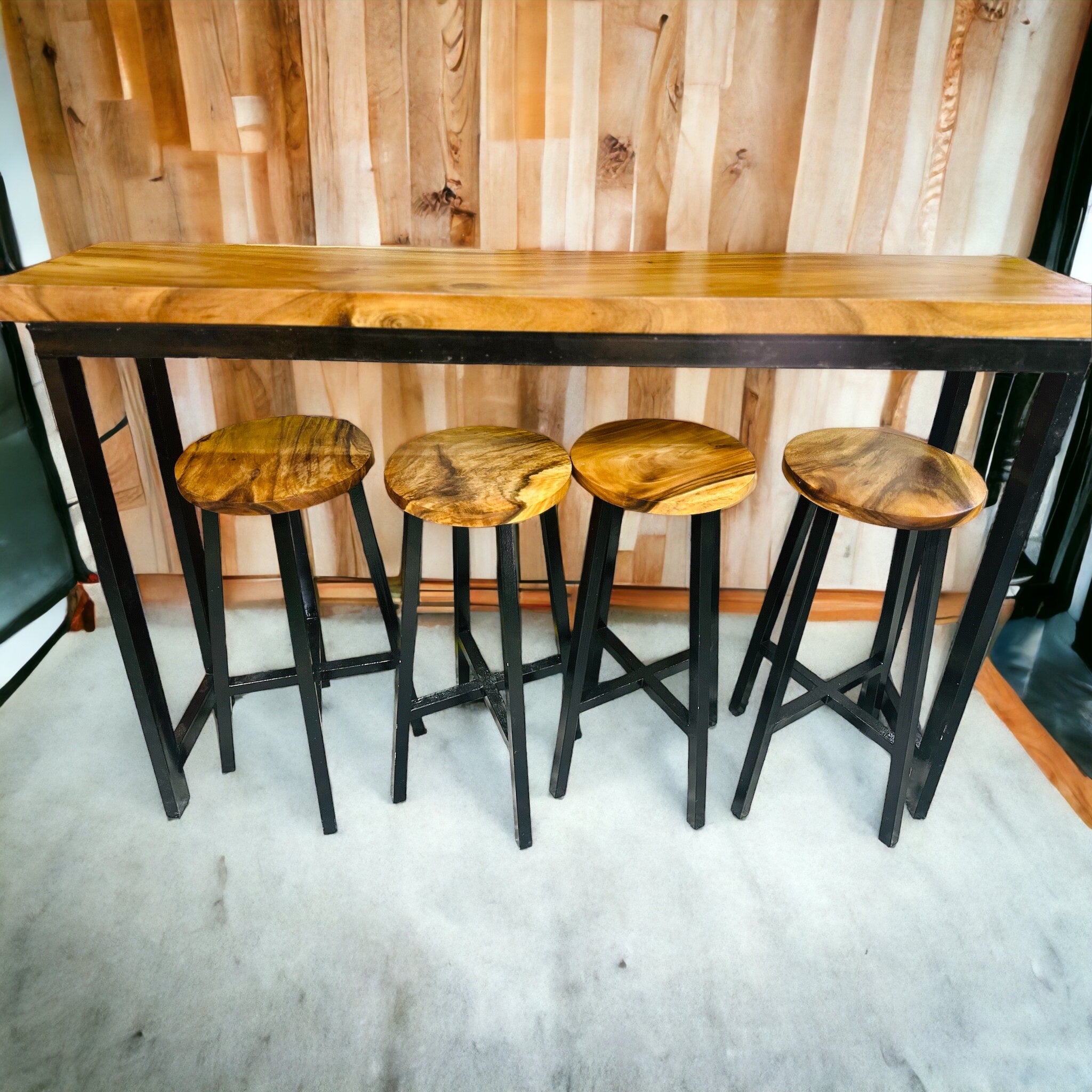 FURNITURE- BAR TABLE with 4 CHAIRS set (BLACK)