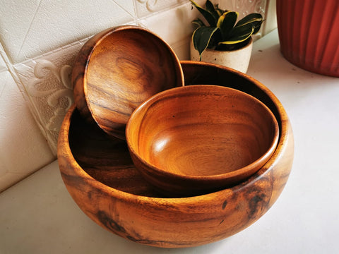 ENGRAVED WOODEN BOWL SET (3pcs)